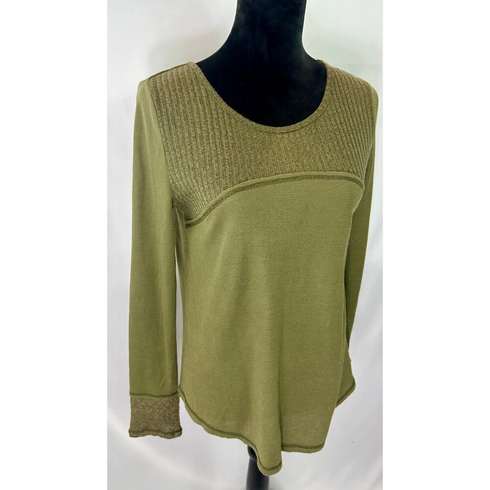 Women’s Miss Me Mixed Media Long Sleeve Henley Top, size small